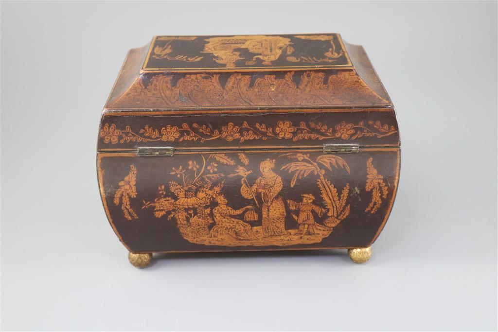 A Regency penwork tea caddy, width 9.5in height 7in.